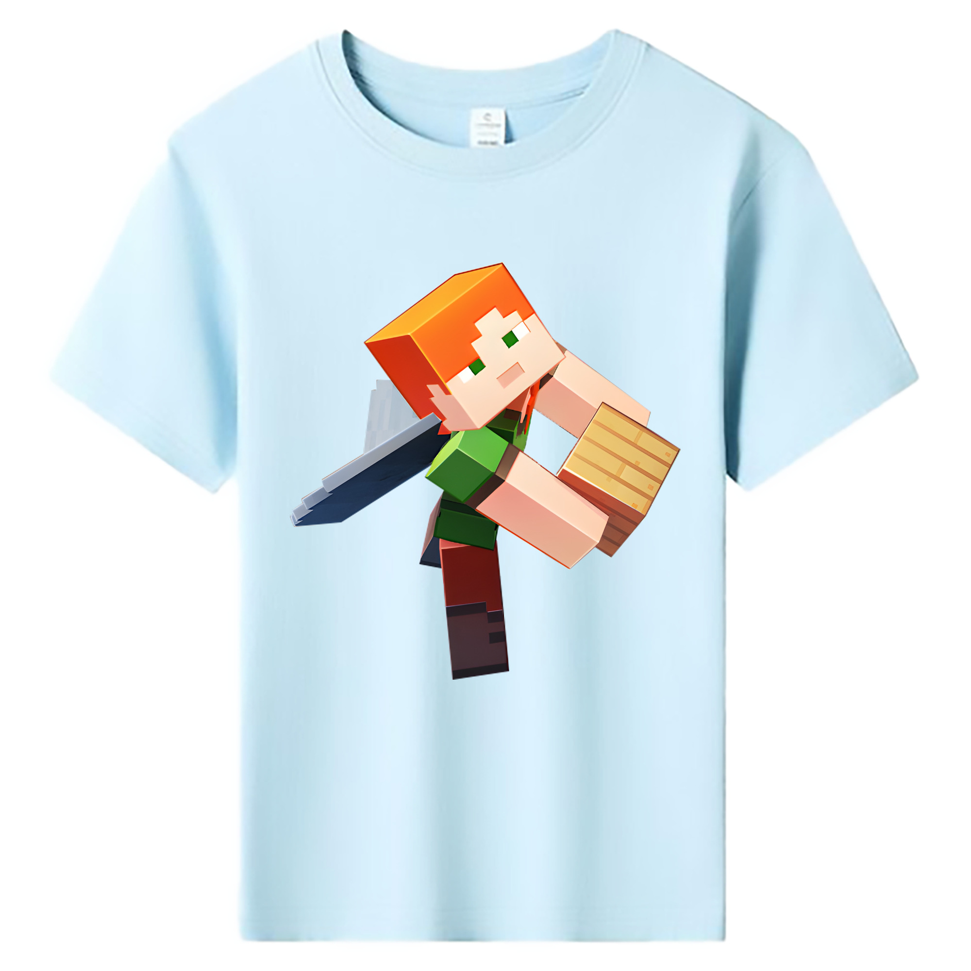（画像用） マインクラフト ブロックの世界 Minecraft MC Block world 綿100％キッズTシャツ（フロントプリント）